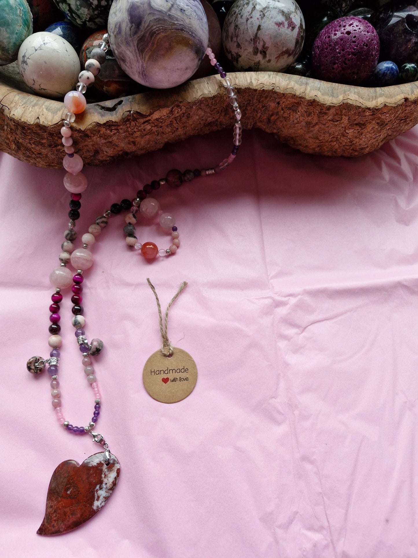 Red Moss Agate Abstract Heart Necklace